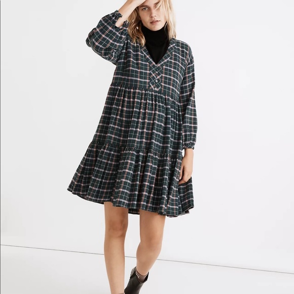Madewell Flannel Colette Mini Dress in Plaid - Picture 1 of 3